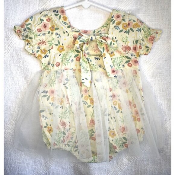 Boutique Baby Girl Clothes 1 Pc Romper Floral Lace Sheer 3-6mos - Picture 2 of 5
